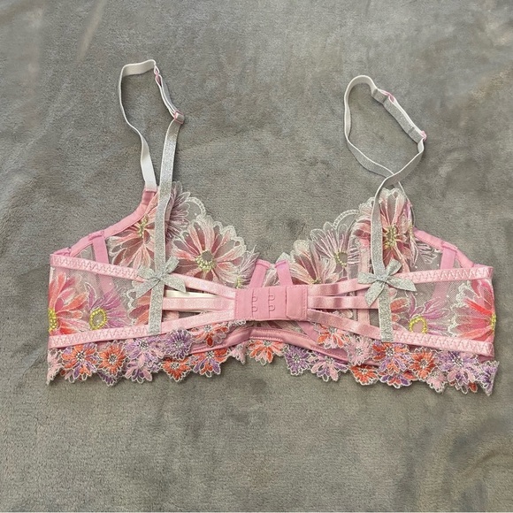 New! For Love & Lemons Aster Embroidery Underwired Bra Pink Purple 10064 - Picture 7 of 8